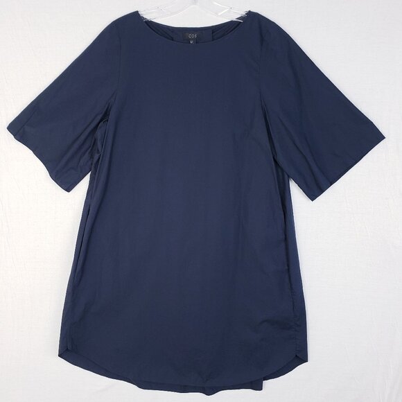 COS Cotton Dress Oversized Dark Navy Trapeze Kimono Sleeves Minimalist size 8 - Picture 1 of 9